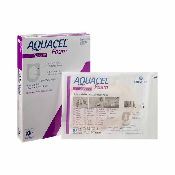 Aquacel Foam Dressing 5-1/2 X 8 In. With Border Waterproof Film Backing Silicone Adhesive Heel Sterile, 5PK 420625 - main
